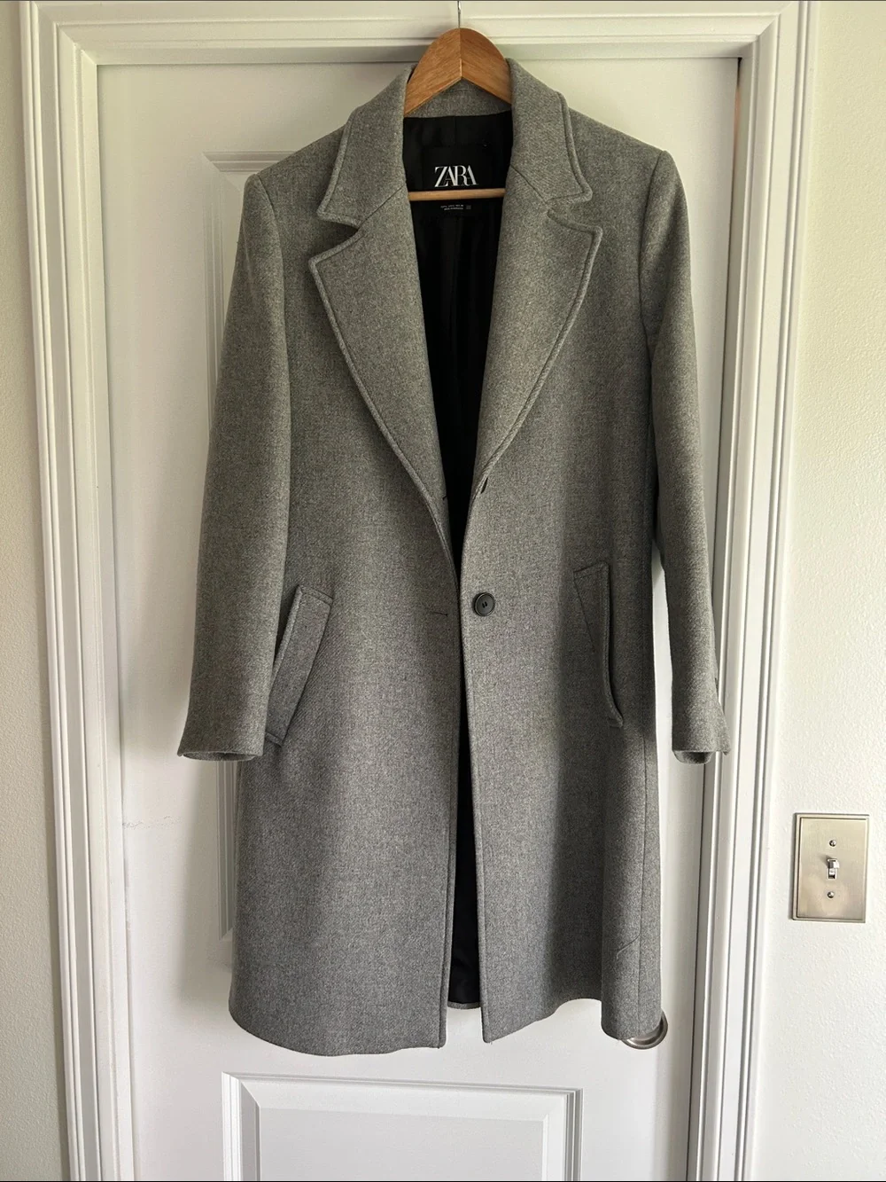 ZARA Grey Single-Button Wool Blend Coat